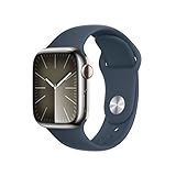 Apple Watch Series 9 GPS + Cellular 41mm Smartwatch con cassa in acciaio inossidabile color argento e Cinturino Sport blu tempesta - S/M. Fitness tracker, app Livelli O₂, display Retina always-on